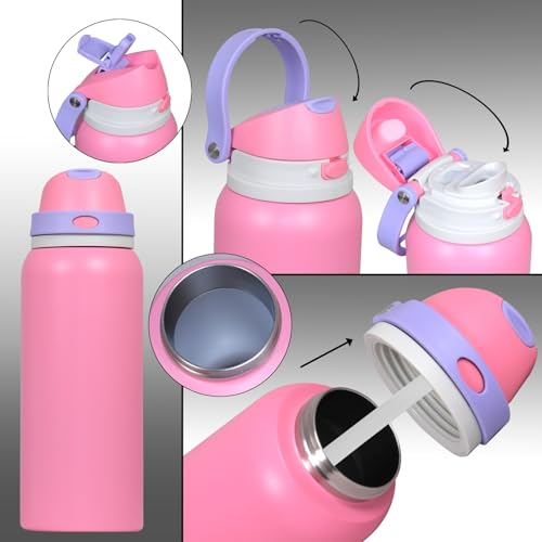 Image of FreeSip Gym Water Bottle with Straw & Chug Lid - Leak Proof Push Button Opening, BPA Free, Large Capacity Sports Bottle with Carry Handle (Pink 33 OZ, 1000 ml)