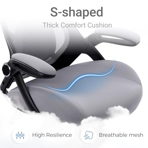 Image of HYLONE 400lbs Heavy Duty Drafting Chair 5 inch Thickened Seat Office Chair with Flip-Up Armrests Tall Ergonomic Computer Chair with Lumbar Support and Adjustable Footrest Ring Standing Desk Chair(Grey)