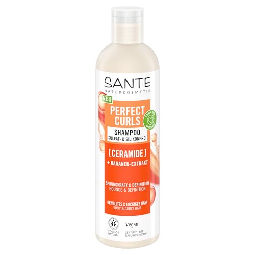 SANTE Naturkosmetik Perfect Curls Shampoo Ceramide - 250 ml - Haarshampoo mit Ceramiden & Banane - Anti-Frizz Feuchtigkeitspflege für Locken & welliges Haar - vegan, mild & sulfatfrei