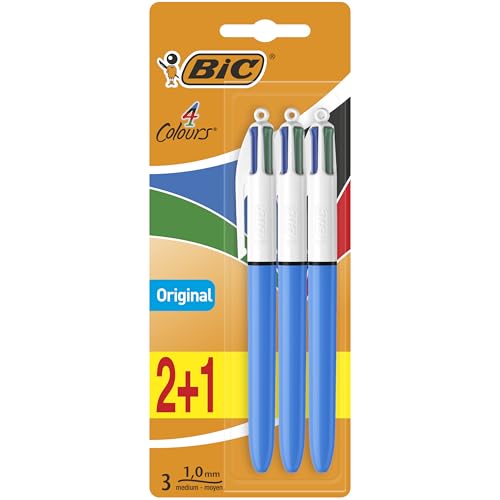 BIC 4 Colours Original Balpennen met Kliksysteem Medium Punt (1,0 mm) - Pak van 2+1 Stuks