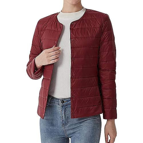 PODOLIXIA Chaqueta acolchada para mujer, ligera, sin capucha, chaqueta de invierno corta y cálida, chaqueta de entretiempo monocolor, chaqueta de plumón, chaqueta de invierno acolchada ligera