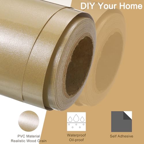 Image of uxcell Wood Grain Tape, 2 inch x33 Ft Self Adhesive Wood Grain Repair Patch for Baseboards, Doors, Floor Repair, Furniture Home Decor Pearl Champagne