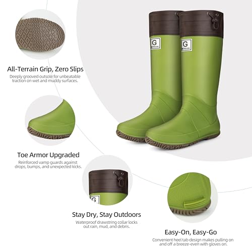Image of Wasserflux Women's Mid-Calf Rain Boots - Waterproof Foldable Rubber Boots with Adjustable Cuff, Anti-Slip Sole, Lightweight for Gardening & Outdoor Work