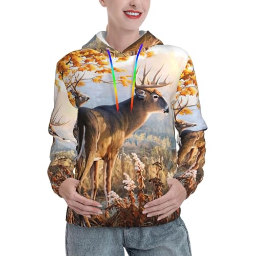 Sweat à capuche pour femme imprimé cerfs pull ajusté confortable avec poche kangourou