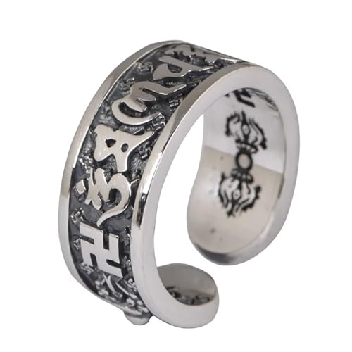 Tibetan Buddhist Mantra Ring Om Mani Padme Hum Ring 925 Sterling Silver Lucky Ring Open Adjustable Rings