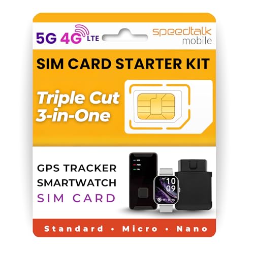 SpeedTalk Mobile GPS Tracker SIM Card Starter Kit | 3 in 1 Universal Simcard: Standard, Micro, Nano for Kids Senior Pet Car Fitness Activity 5G 4G LTE Tracking Devices | No Contract