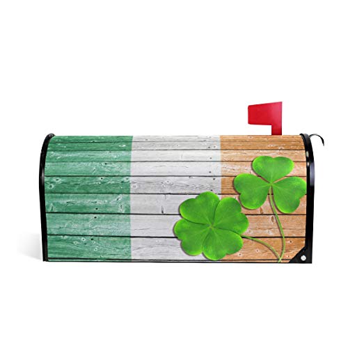 WOOR Green Clover Leaves Shamrocks Irish Flag Saint Patricks Day Magnetic Magnetic Mailbox Cover Standard Size for Garden Yard Outdoor Decorations-18 x 20.8