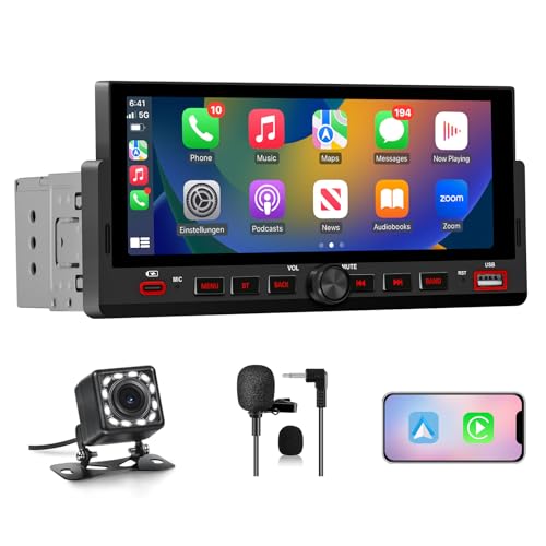 AWESAFE Autoradio Carplay 1 DIN avec CarPlay & Android Auto/6.86' Écran HD/FM, USB/Type-C/Caméra de Recul/Commande Vocale