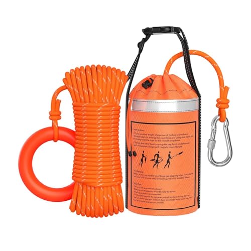 Water Rescue Throw Bag - Lifesaving Throwable Flotation Device, 50ft Reflective Floating Life Line | 8mm High-Visibility Orange 