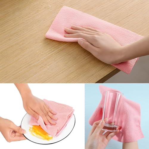 Image of Pink 4Roll Microfiber Cleaning Cloth 80Sheets 16000+Times Washable&Reusable 10X Cheaper Than Paper Kitchen Towel Soft&Highly Absorbent Tearable Lint-Free,Streak-Free MultipurposeUse for Home