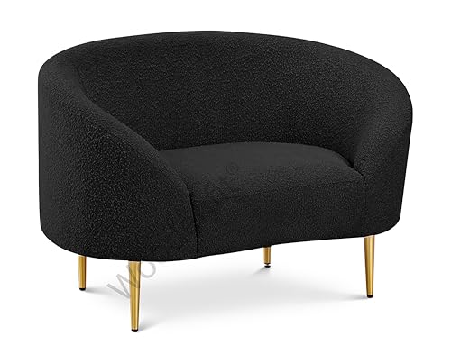 Image of Rosewood Luxury Curved Sofa in Premium Boucle Fabric | Solid Wood Structure | High Density Foam | Sturdy Golden Legs | Comfortable & Stylish Couch for Modern Living Room (Black, 1 Seater)