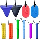 Chew Necklaces for Sensory Kids, 10Pcs Silicone Chewy Necklace for Children with Autism, ADHD, SPD, Chewing, Oral Motor Therapy Sensory Chew Toys(Rainbow Colors)
