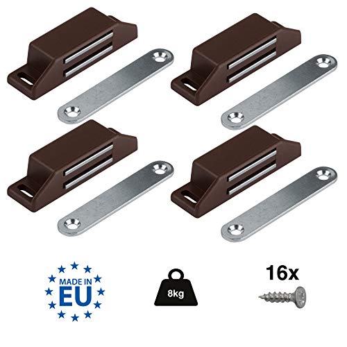 Preisvergleich Produktbild LouMaxx Magnetschnäpper sehr stark - Haltekraft 8kg - 4er Set in braun Türmagnet - Magnetverschluss - Tür Magnet - Magnetverschluss Schrank - Magnet Türschließer - Magnet Schranktür