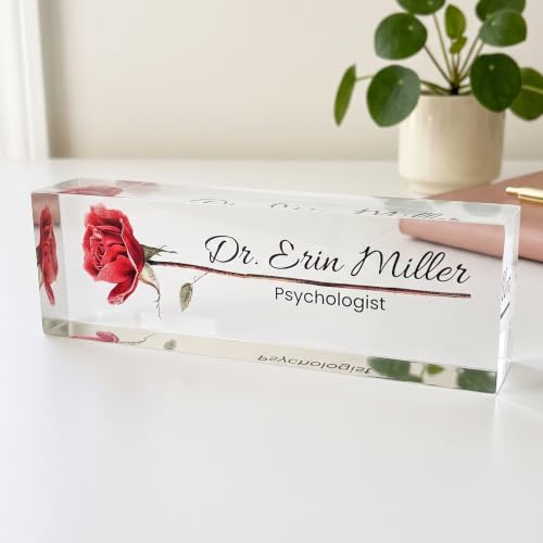 Image of Personalized Acrylic Name Plate with Red Rose Design
