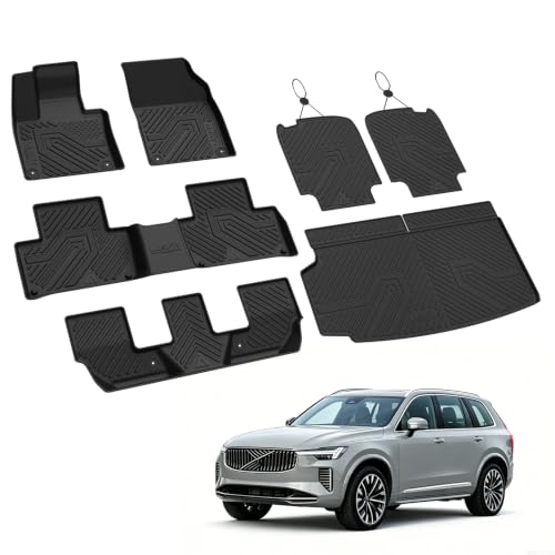 Image of LASFIT Floor Mats for Volvo XC90 2016-2026 Gas 7-Seats Only, with Cargo Mat | Not Fit PHEV T8, All Weather Premium TPE Liners, Refined Interior Protection, 1st 2nd 3rd Row Mats, Trunk Mat & Backrest Mats
