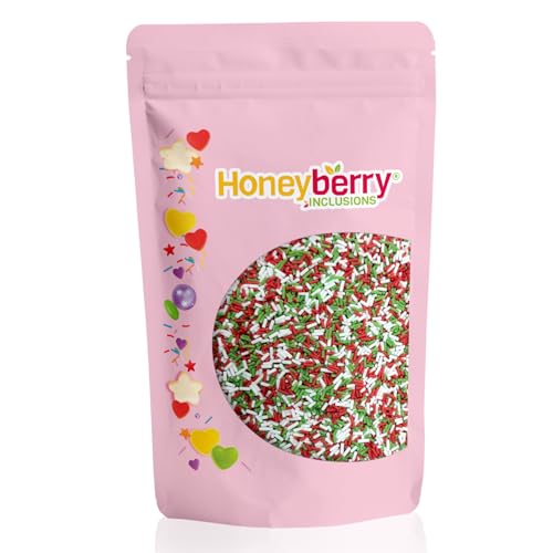 HONEYBERRY INCLUSIONS Christmas Sprinkles Sugar Strands 200g - Premium Edible Decorating Christmas Vermicelli Sprinkles for Baking, Cupcake and Cake Decorations, Ice Cream and Dessert Toppers