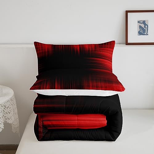Image of Feelyou Red and Black Bedding Set Kids Toddler King, Geometric Artistic Smear Comforter Set Abstract Graffiti Art Comforter Modern Geometric Duvet Set Durable Quilt Set