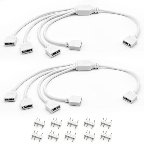 Jstincal White ARGB Splitter Cable, 5V 3-Pin Addressable RGB 1-to-4 Y Splitter for Computer Chassis, 11.8 Inches