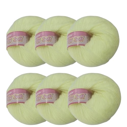 Image of Vardhman Threads Baby Soft Yarn Pack of 6 4-Ply Acrylic Wool 150g Total | Soft Yarn for Knitting & Crocheting Baby Blankets, Sweaters, Toys & Accessories | 86m per 25g Ball (1, Pastel Yellow)