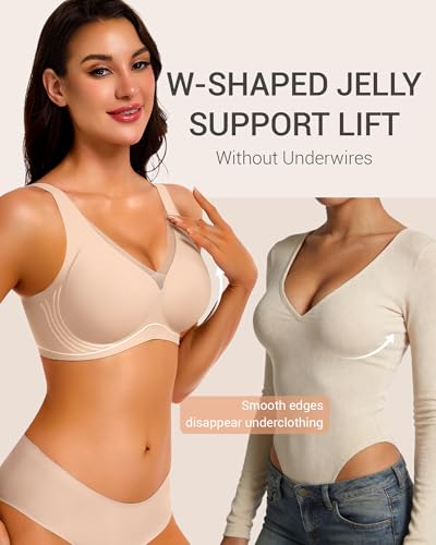 Image of Gailife Deep V Jelly Bras for Women No Underwire Wireless Seamless Push Up Bra Comfort Support Plunge Bralette Full Coverage