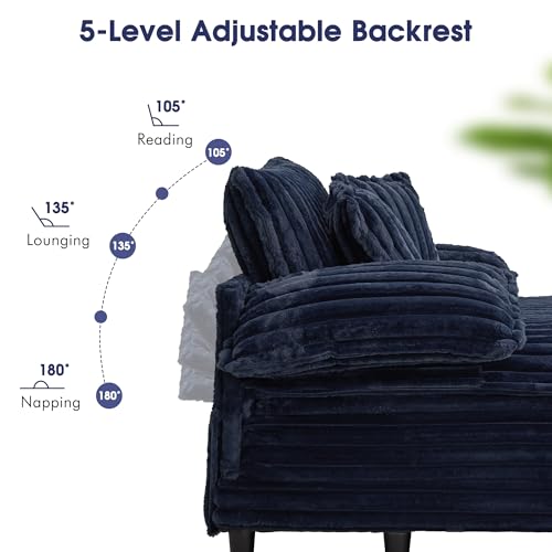 Image of WESTSETLUX 54.8 inch W Oversized Chaise Lounge Chair Indoor with 5-Position Adjustable Backrest, Plush Sleeper Sofa Bed with Pillows, Upholstered Cloud Couch Chair for Living Room, Study Room, Navy Blue