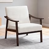 Hjaustevy Corduroy Accent Chair, Mid Century Modern Armchair, Living Room Chairs with High Back Upholstered, Lounge Chair with Solid Wood Frame & Soft Cushion for Bedroom, Reading Room, Beige