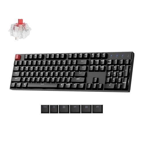Keychron K10 Version 2 Full Size 104 Keys Bluetooth Wireless Mechanical Gaming Keyboard for Mac Windows with Keychron Super Red Switch White LED Backlight/USB C Wired Computer Keyboard
