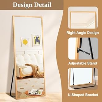 FURNIinspire 57"x20" Full Body Mirror Wall-Mounted or Freestanding, Modern Standing Mirror for Bedroom, Living Room, or Cloakroom, Shatterproof, Easy Assembly