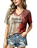 I'm Fine Bloody T-Shirt Women Funny Halloween Blood Splatter Top Blood Horror Clothes Gift ProblemSolved-White-L