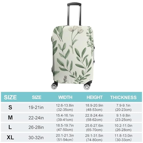Green Flower Herb Sage Leaves And Branches Printed Luggage Cover Protector, Fits 18-32 Inch Luggage2
