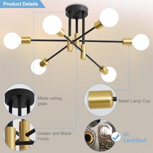 Image of Modern Chandelier Ceiling Light Fixture, 6-Light Sputnik Dining Chandeliers