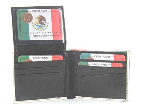Leather Impressions Slim Bifold Wallet - Mexico Flag Print Vegan Leather Wallet with top-flap 2 ID Windows, 6 Cards, 2 Inner Slots & 2 Cash Pockets - Men's Wallet for Men & Gift Box4