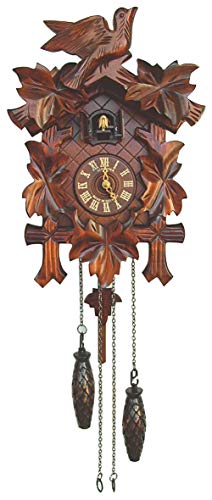 Selva Horloge pendule à coucou de style Forêt-Noire faite à la main, fabriqué en Allemagne, boîtier en noyer massif teinté avec de beaux détails, mouvement à quartz (hauteur : env. 30 cm) C336402