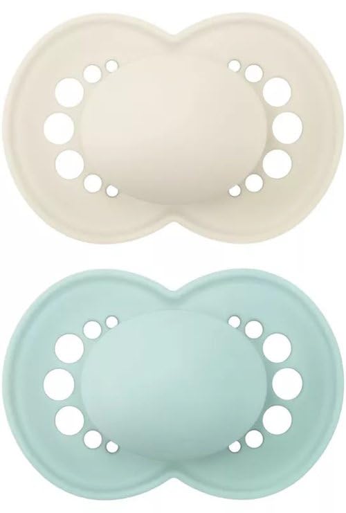 MAM Original Soother 6+ Months (Set of 2), MAM 6-16 Months Dummy with Orthodontic Silicone Teat, 2-Piece Baby Accessory Kit with Practical Sterilizer Dummy Holder, Yellow/Neutral