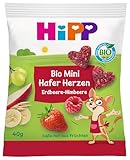 HiPP Mini Hafer-Herzen Erdbeere-Himbeere (12 x 40g), ab 1 Jahr, Bio Riegelsnack in Herzform, mit hohem Getreide- und Ballaststoffanteil, Süße nur aus Früchten, in bester Bio-Qualität