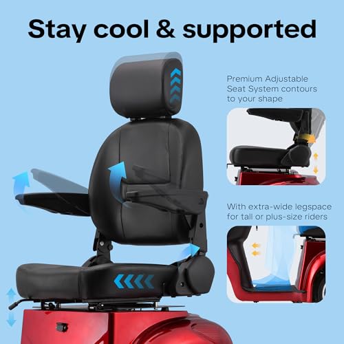 Image of Heavy Duty 3 Wheel Mobility Scooters for Seniors & Adults 500lbs Capacity-800W Mobility Scooters 31 Miles Long Range, All Terrain Electric Powered Mobility Scooters Handicap Mobility Scooter (Red)