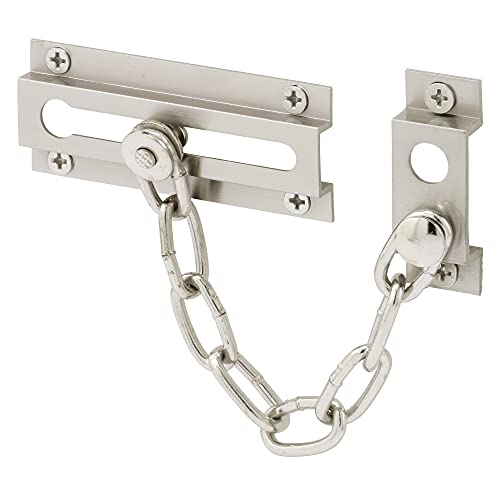 Defender Security U 10304 Chain Door Guard – Door Chain Lock for Door and Home Security, 3-5/16”, Solid Brass Construction with a Satin Nickel Finish