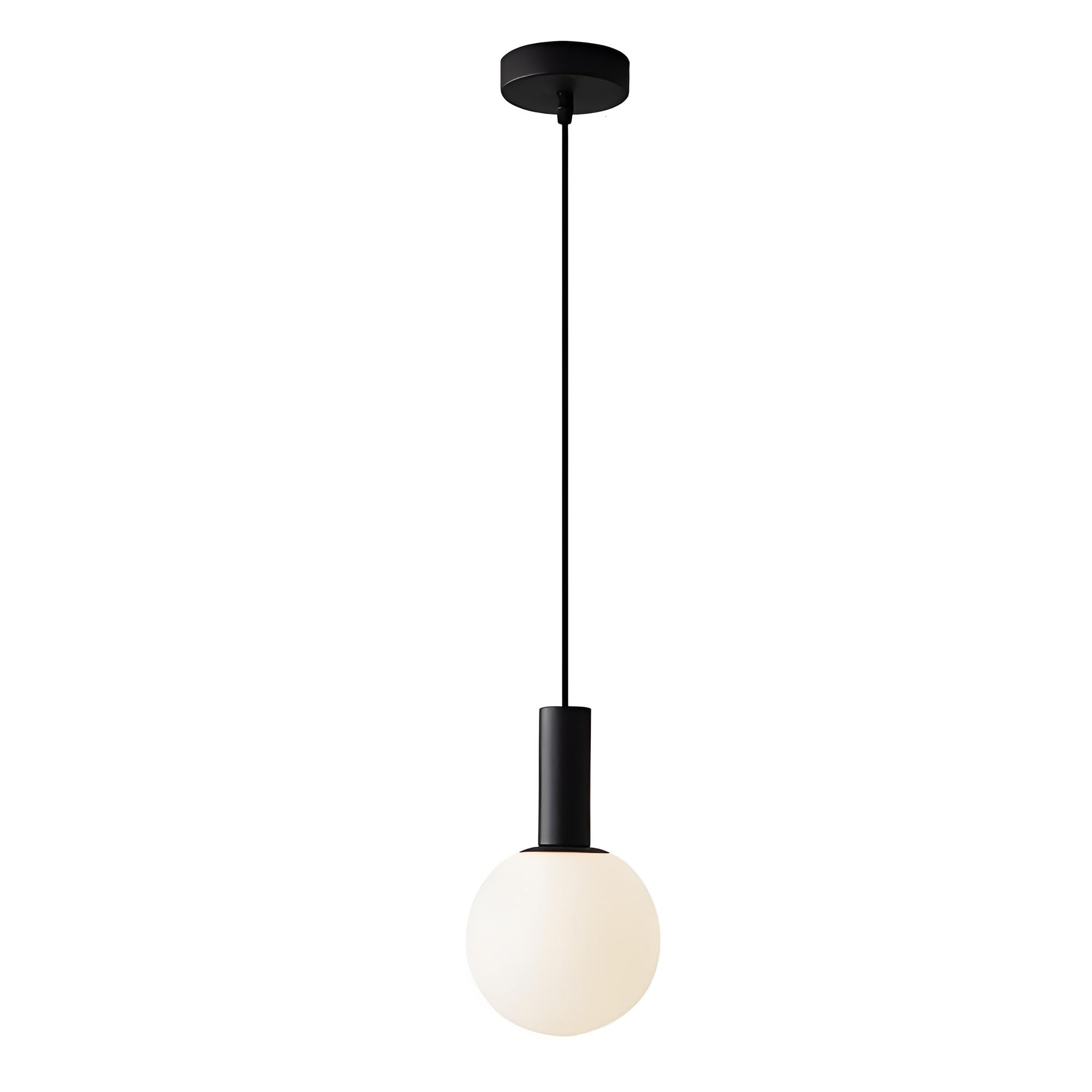 Suspension Luminaire Moderne avec Globe Verre Blanc – LED E14 12W Dimmable, Hauteur Réglable Lampe Suspendu de Plafond pour Chambre, Salon, Salle à Manger (Noir)