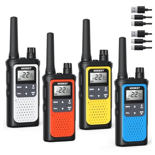 NXGKET Walkie Talkies for Adults Long Rang NOAA Weather Alerts, Rechargeable Walkie Talkies 2 Way Radio 22 FRS Channel with 1800mAh Li-ion Battery Charger USB-C Cable Outdoor Cruises Camping, 4 Pack