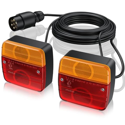 eSynic Trailer Light Set Professional 2pcs 12v Rear Tail Light Trailer Lights Waterproof Brake Indicator Trailer Light Set With 7.5 m Cable Working as Indicator Lights Tail Rear Lights (E-Mark)