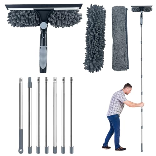 3 in 1 窓掃除 窓ガラス 掃除 7 個 エクステンション 270°回転可能 ドライワイパー 高所掃除ブラシ 全長3 ｍ 高さ調整可能 マイクロファイバー付き 伸縮可能 高所掃除 外壁 ガラス