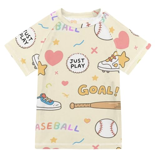 Baseball Goal Yellow Pattern Short Sleeve Bathing Suit Kids Swimsuits for Little Girls Girls Swimsuit with Rashguard for 3-12 Years Traje de bano para nina