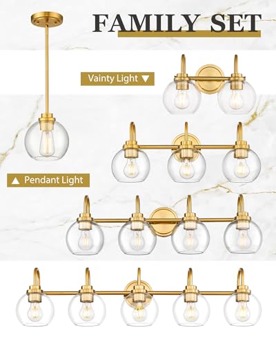 Image of Bathroom Light Fixtures, 4-Light Brushed Gold Vanity Lights with Globe Clear Glass, 30 Inch Champagne Bronze Vanity Lighting Fixtures Over Mirror, AD-22280-4W-GD
