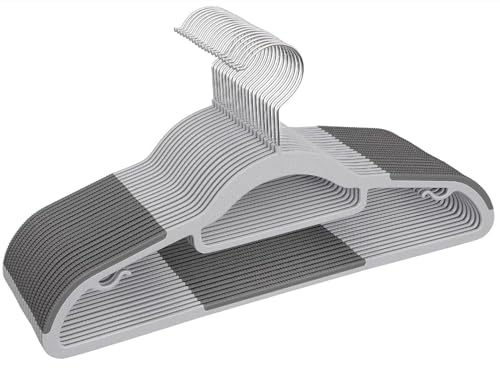 1ABOVE 25PK Plastic Clothes Hangers | non-slip |Space-Saving | 360° Hook | White & Grey | Sze : 42L x21Hcm (WHITE & GREY, 25PK)