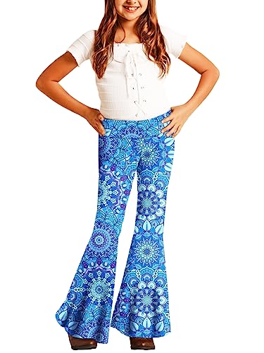 Deerose Girls Bell Bottom Floral Print Stretch Hippie Pants High Waist Flare Pants 5-14 Year3