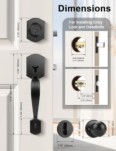 Image of Tinewa Camelot Trim Lower Half Entry Handleset and Deadbolt Set Matte Black, Upgated Entry Door Handle with Door Knob for Electronic Keypad, Black Front Door Lock Set