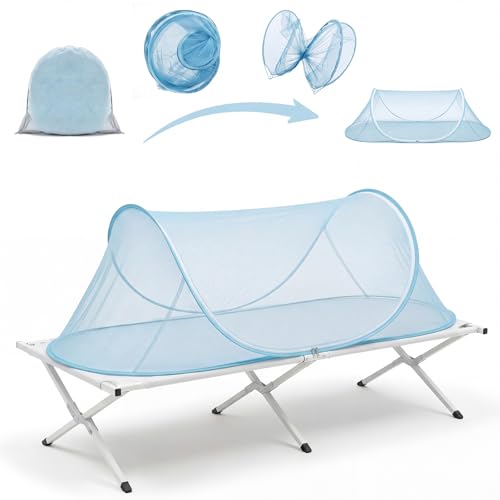 Image of Large Pop up Mosquito Net for Camping Portable Foldable Mosquito Tent Bug Net Bed Travel Patio Outdoor 78 x 31 x 22 Inch Bug Netting Mesh Tent Canopy for Adults Baby Bedroom, Bllue