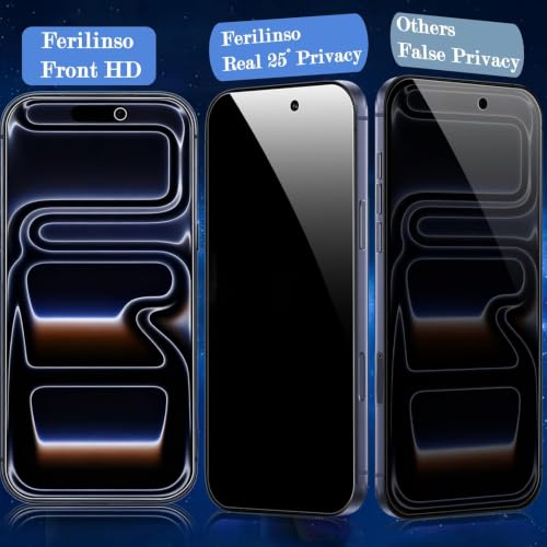 Image of Ferilinso Privacy Screen Protector for iPhone 17 Pro Max, Tempered Glass | 3 Pack, 9H Hardness, Military-Grade Shatterproof, Case Friendly, Easy Installation Bubble Free, with Camera Lens Protectors