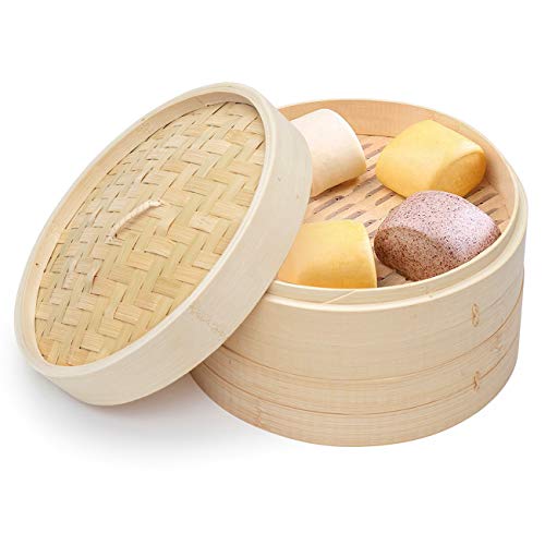 Bamboo Steamer 10 Inch Bamboo Dumpling Steamer Basket with 20 Steamer Liner Heathly Food Steamer Cook for Vegetable Fish Dim Sum