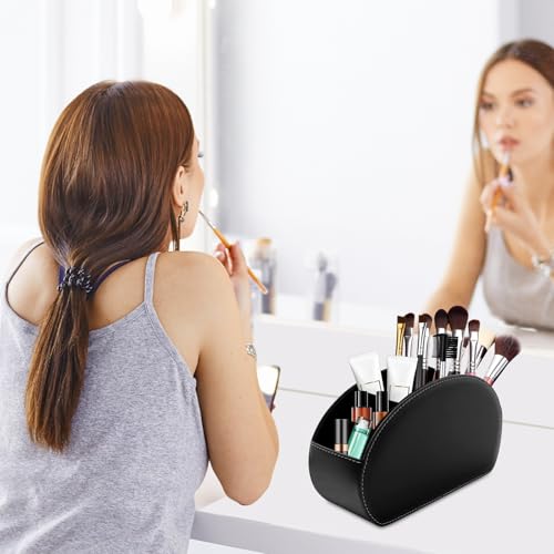 RETON 2 Stück Fernbedienungshalter mit 5 Fächern, schwarzes PU-Leder TV-Fernbedienungs-Organizer, TV-Fernbedienungshalter, Aufbewahrungsbox, geeignet für Medien-Controller, Make-up-Pinsel, Bürobedarf
